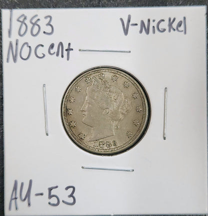 1883 Liberty V Nickel No Cent AU-53 2947.53-A — Obverse