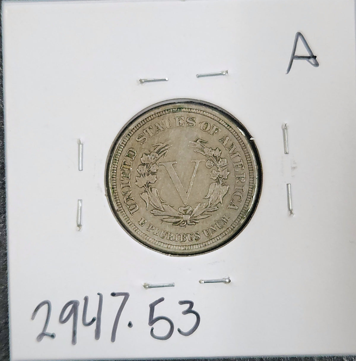 1883 Liberty V Nickel No Cent AU-53 2947.53-A — Reverse