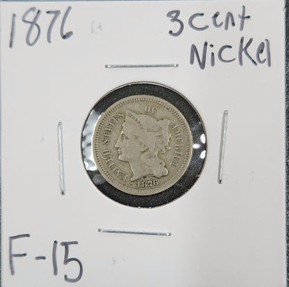 1876 Three-Cent Nickel F-15 2779.5-A — Obverse