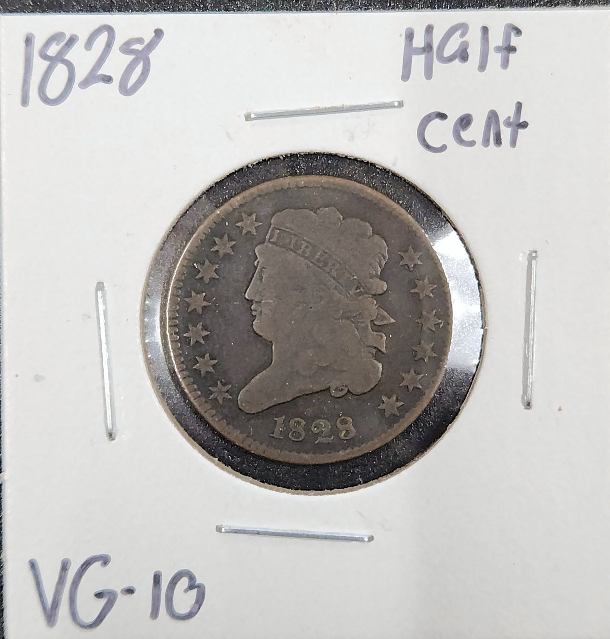 1828 Classic Head Half Cent VG-10 531.10-A — Obverse