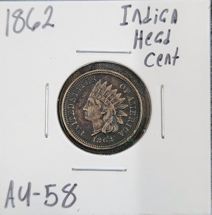 1862 Indian Head Cent AU-58 1293.58-A — Obverse