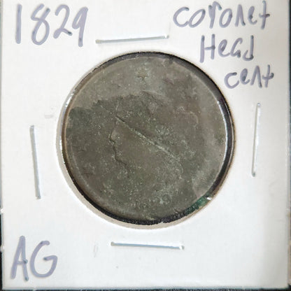 1829 Coronet Head Large Cent AG 958.D3-A — Obverse