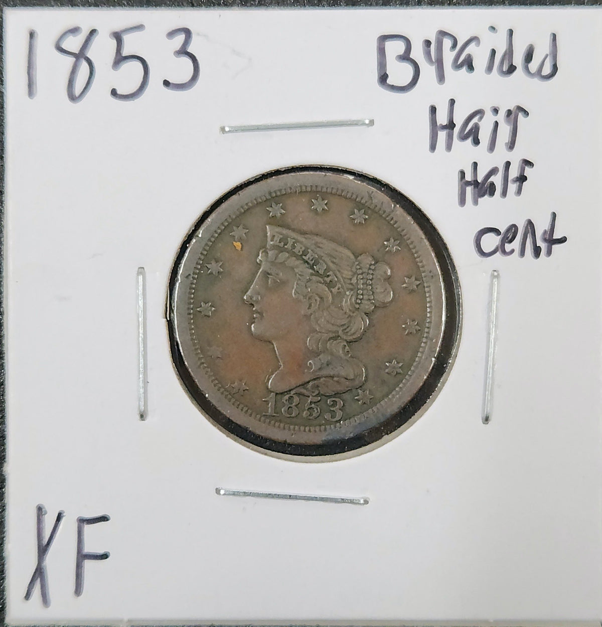 1853 Braided Hair Half Cent XF 666.D45-B — Obverse