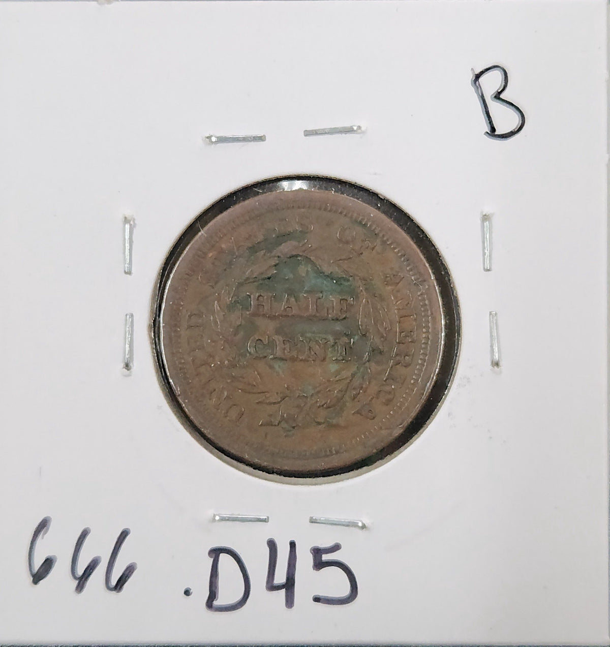 1853 Braided Hair Half Cent XF 666.D45-B — Reverse
