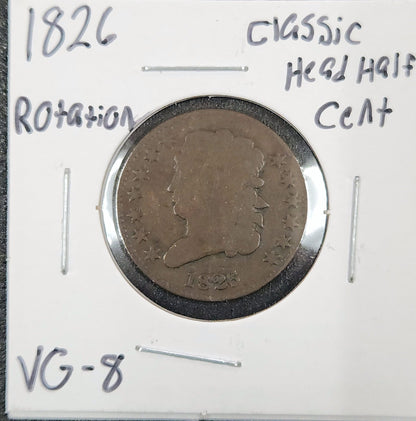 1826 Classic Head Half Cent VG-8 Rotation 528.8-A — Obverse