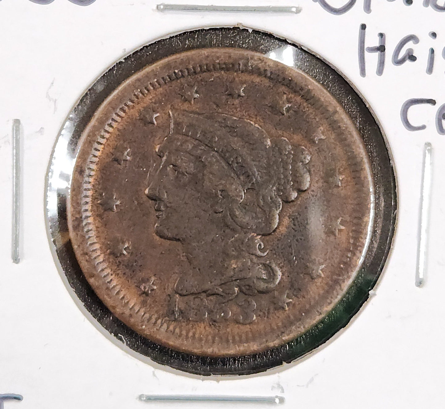 1853 Braided Hair Cent VF — Obverse