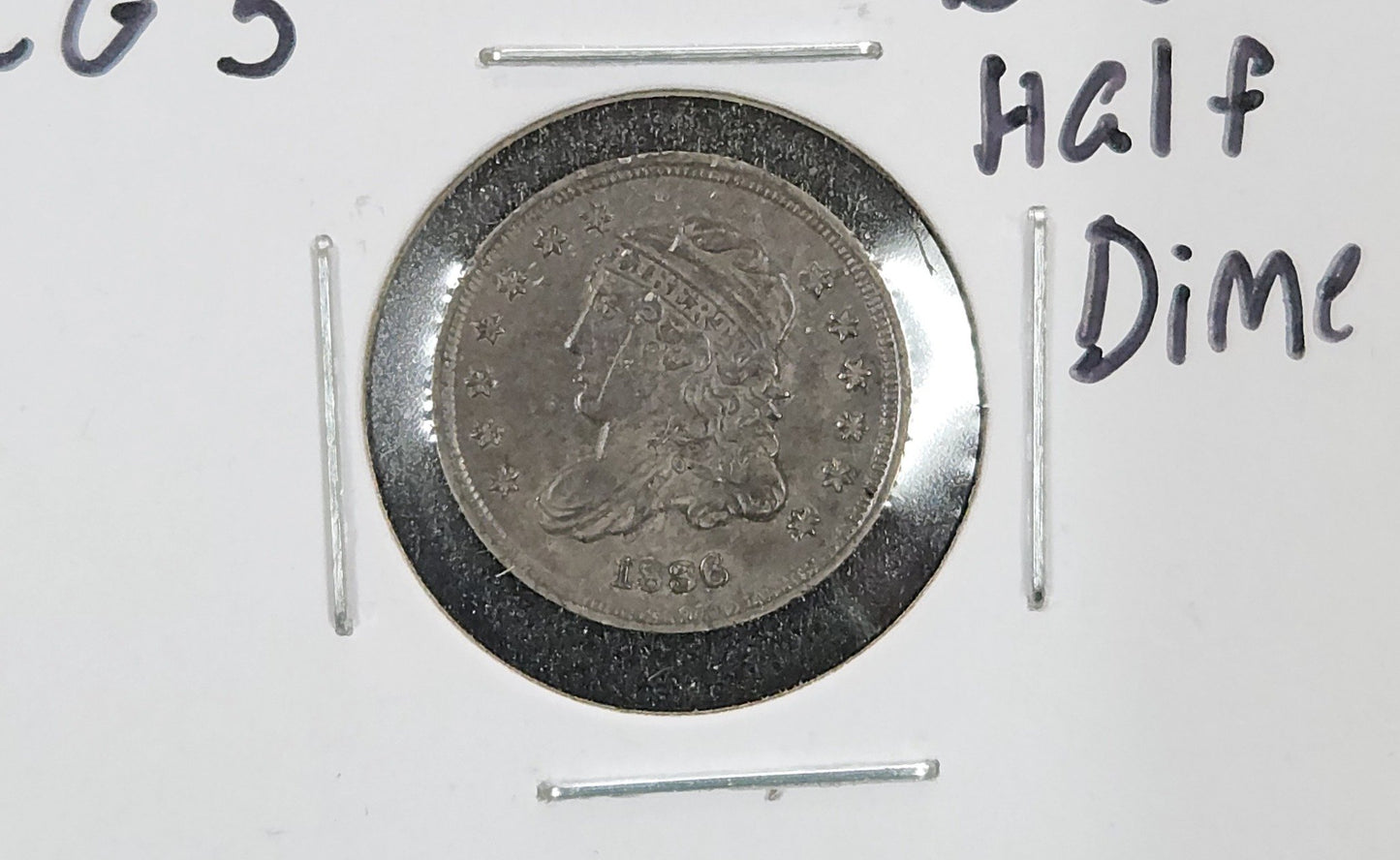1836 LG "5" Capped Bust Half Dime XF-45 — Obverse