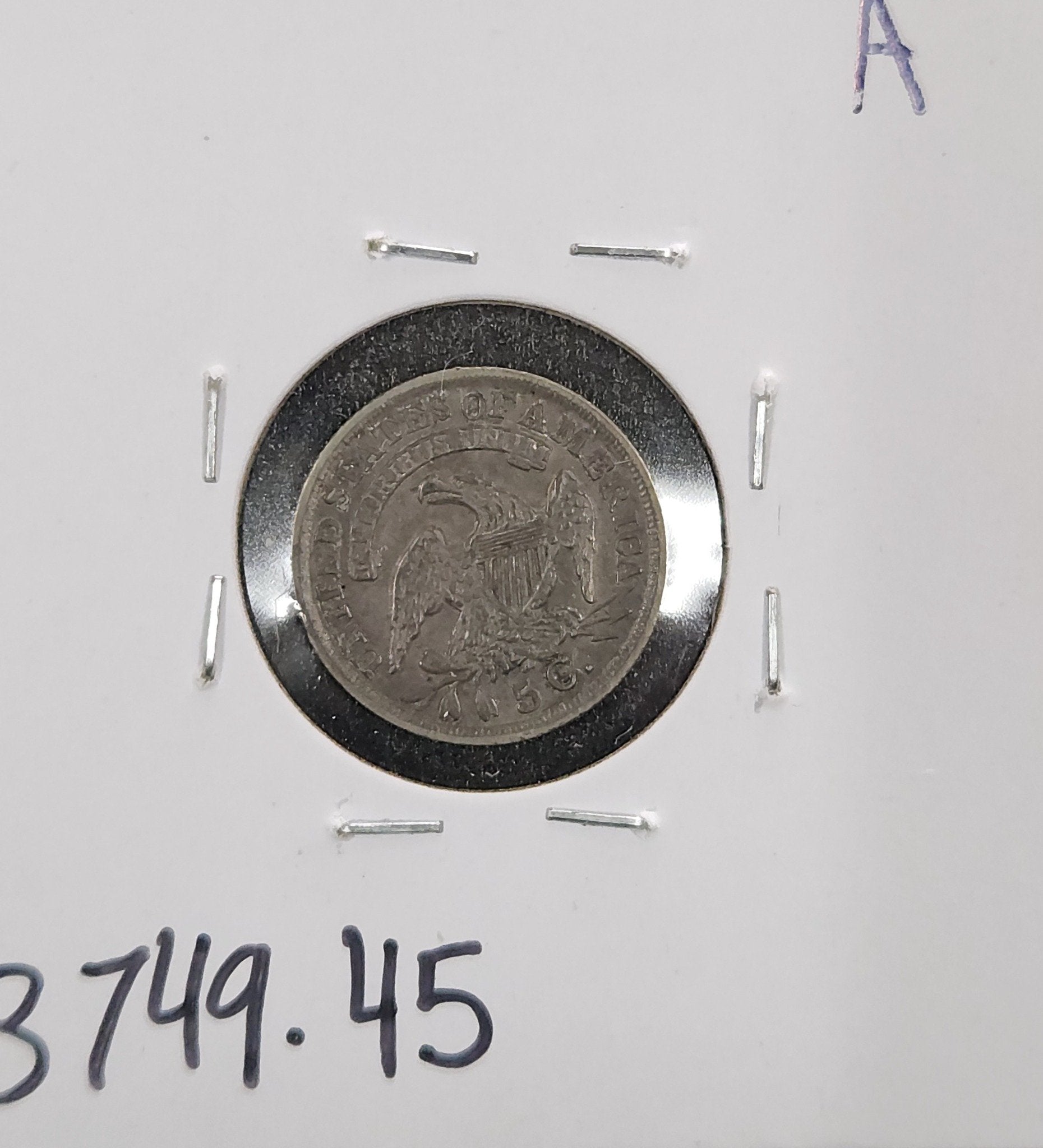 1836 LG "5" Capped Bust Half Dime XF-45 — Reverse