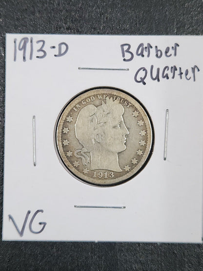 1913-D Barber Quarter VG 5455.D8-A — Obverse