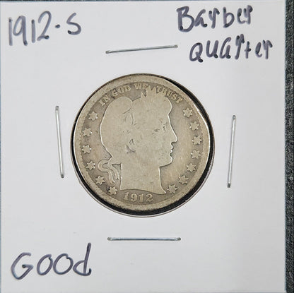 1912-S Barber Quarter Good 5454.D4-A — Obverse