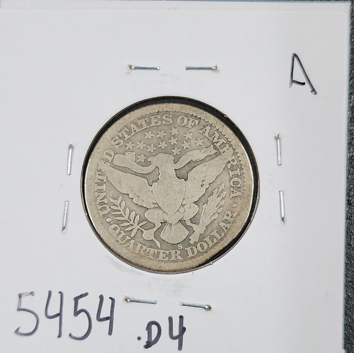 1912-S Barber Quarter Good 5454.D4-A — Reverse