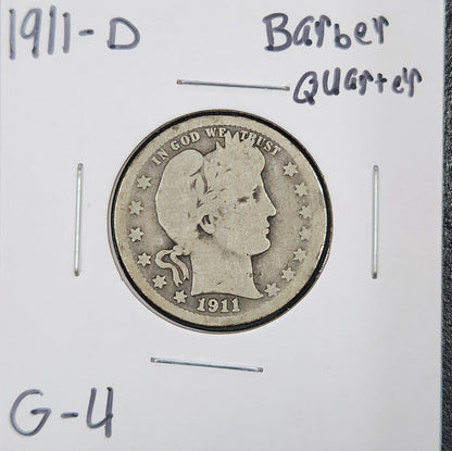 1911-D Barber Quarter G-4 5452.4-A — Obverse
