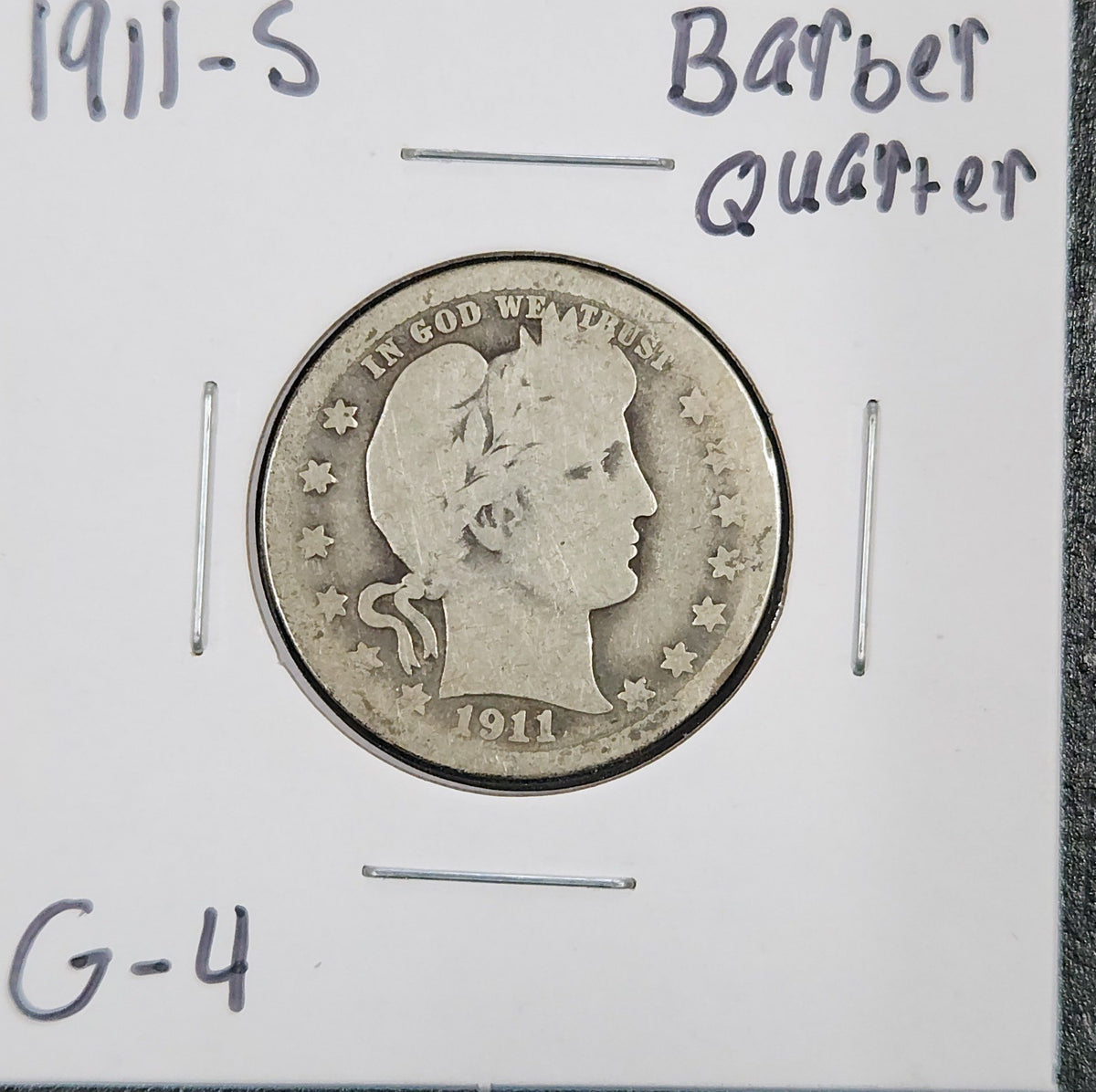 1911-S Barber Quarter G-4 5453.4-A — Obverse
