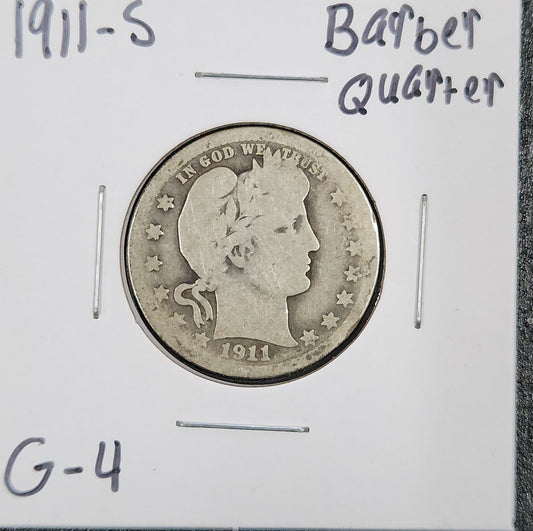 1911-S Barber Quarter G-4 5453.4-A — Obverse