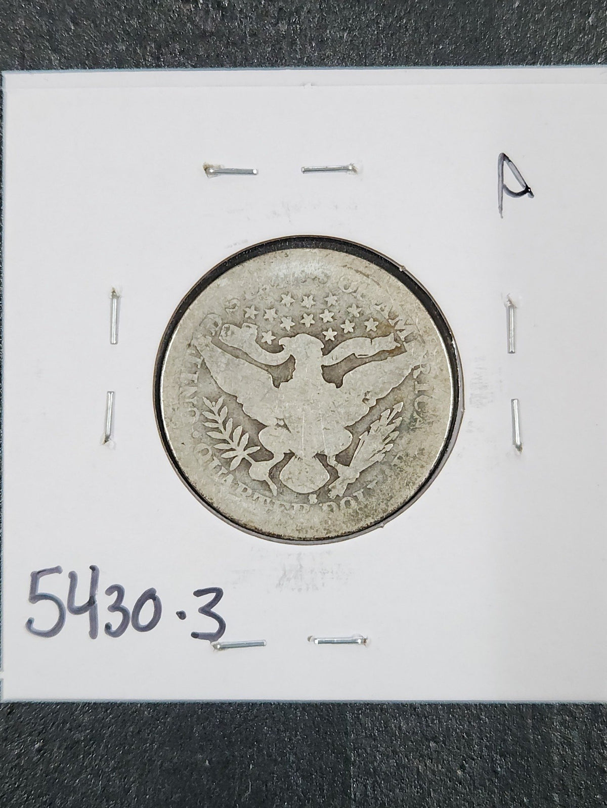 1900-S Barber Quarter AG-3 5430.3-A — Reverse