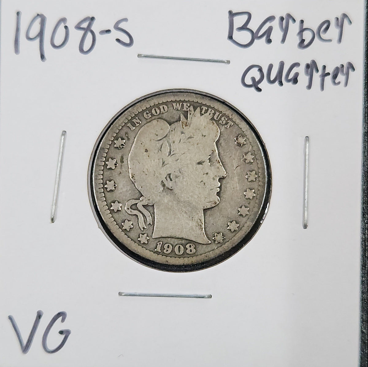 1908-S Barber Quarter VG 5447.D8-A — Obverse