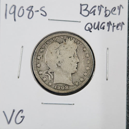 1908-S Barber Quarter VG 5447.D8-A — Obverse