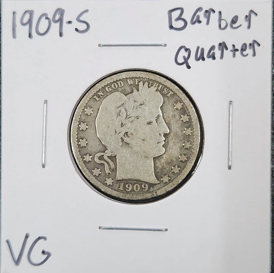 1909-S Barber Quarter VG 5450.D8-A — Obverse