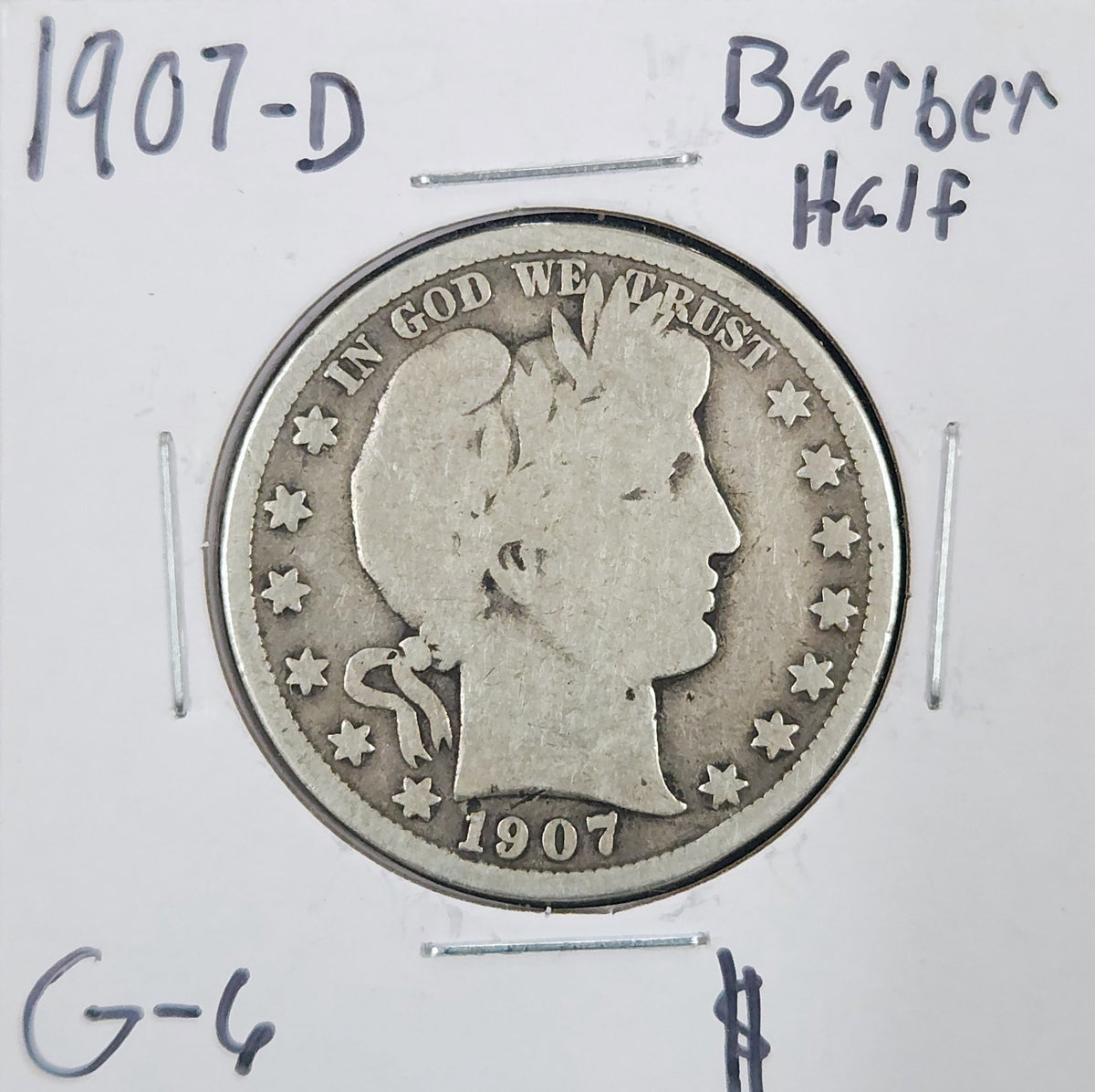 1907-D Barber Half Dollar G-6 6609.6-A — Obverse