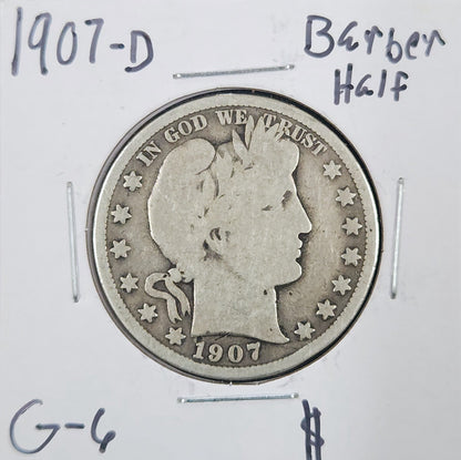 1907-D Barber Half Dollar G-6 6609.6-A — Obverse