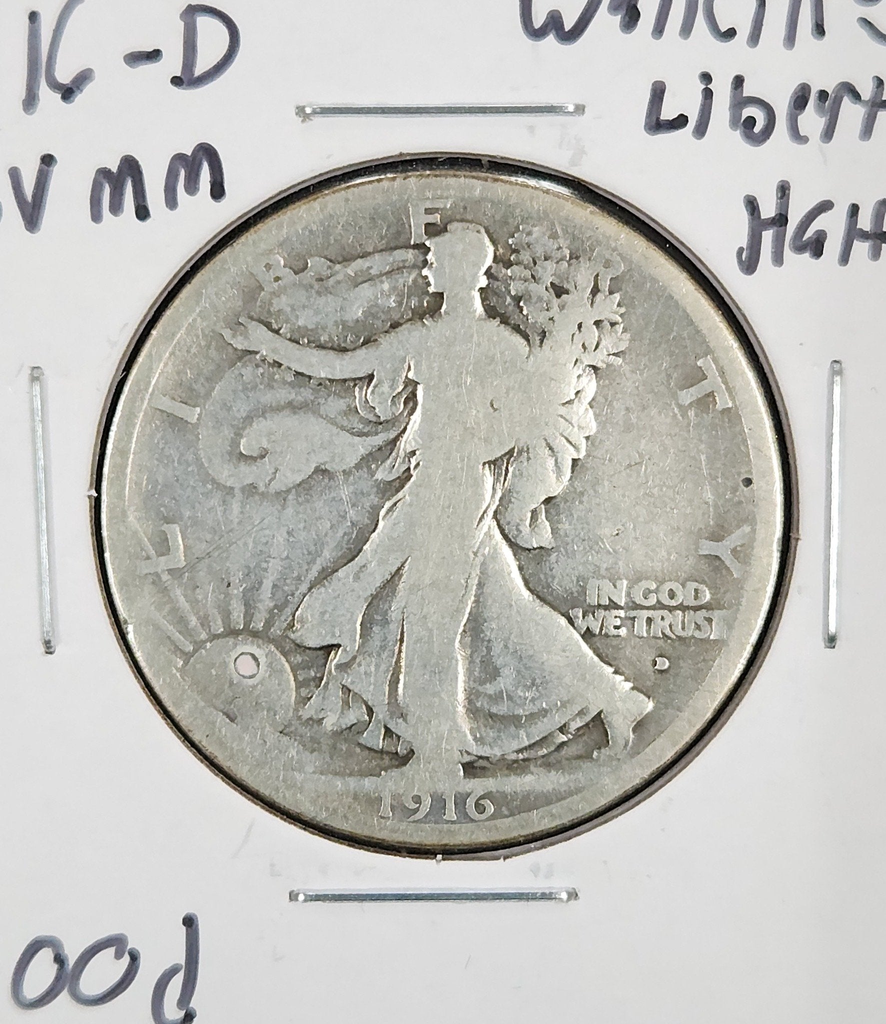 1916-D OBV MM Walking Liberty Half G — Obverse