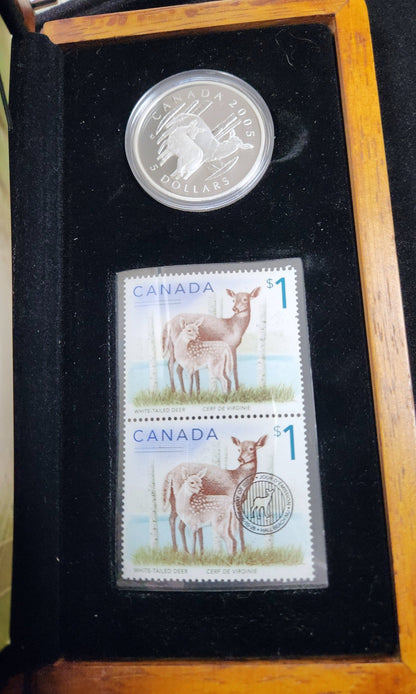 2005 Canada $5 White-Tailed Deer Silver Coin & Stamp Set RXDP — Reverse