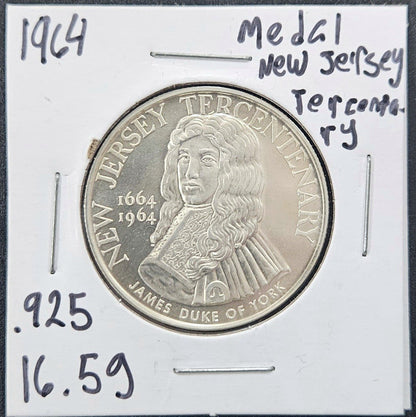 1964 New Jersey Tercentenary Medal.925 Sterling Silver 16.5 Grams PH3N — Obverse