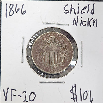 1866 Shield Nickel VF-20 2868.20-A — Obverse