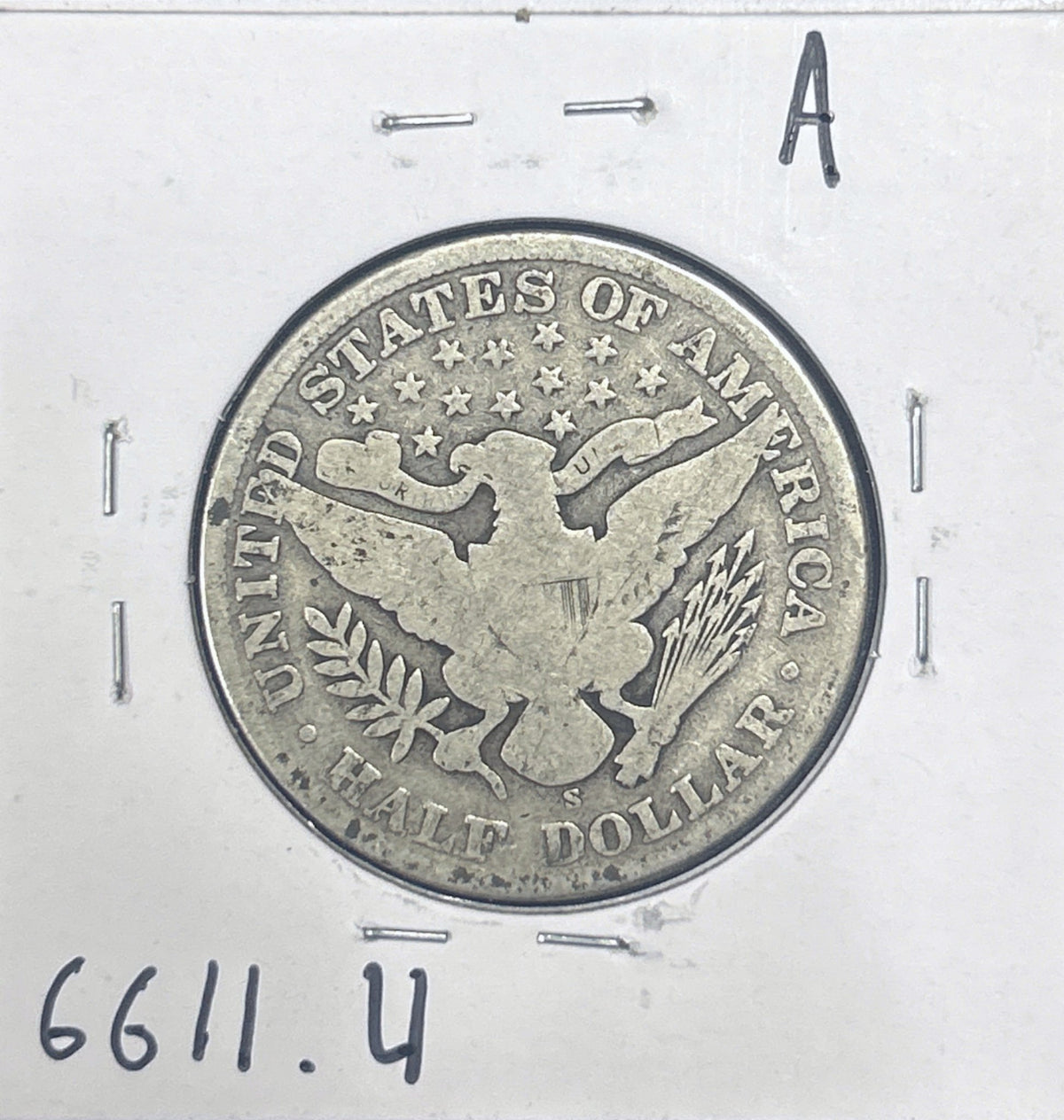1907-S Barber Half Dollar G-4 6611.4-A — Reverse