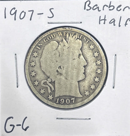 1907-S Barber Half Dollar G-6 6611.6-A — Obverse