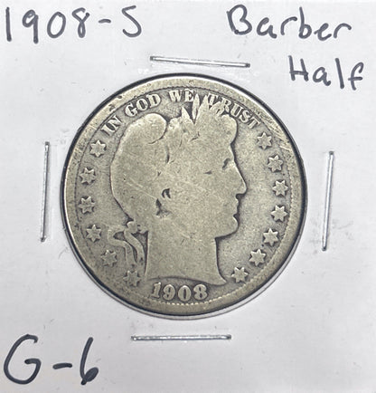 1908-S Barber Half Dollar G-6 6614.6-A — Obverse
