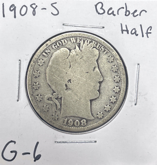 1908-S Barber Half Dollar G-6 6614.6-A — Obverse
