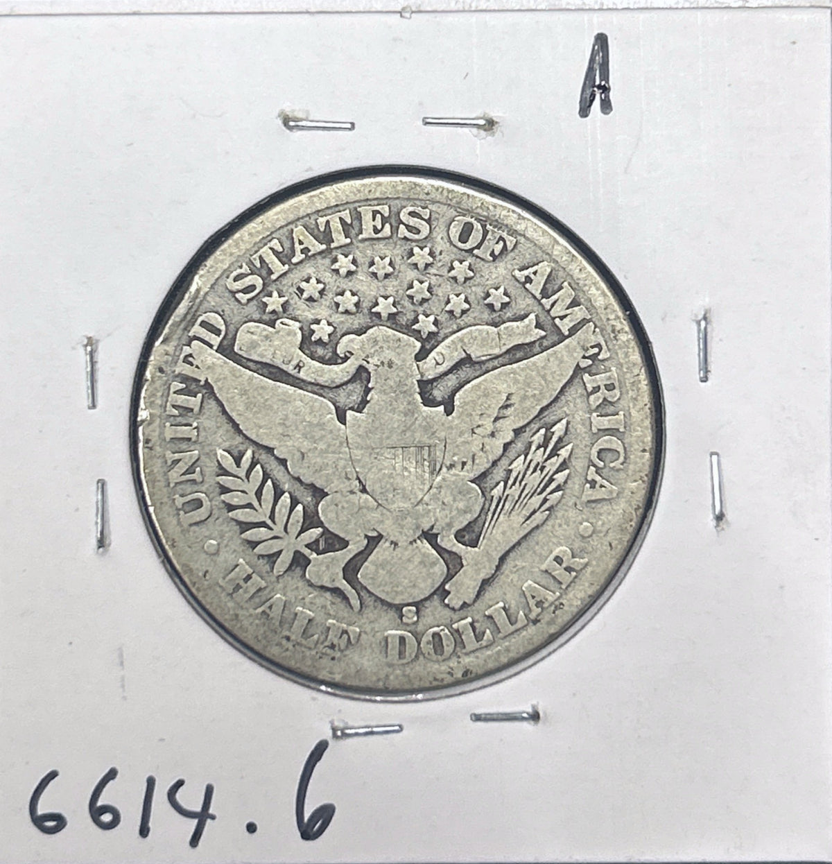 1908-S Barber Half Dollar G-6 6614.6-A — Reverse