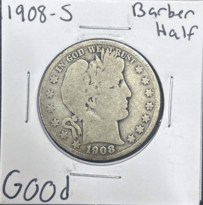 1908-S Barber Half Dollar Good 6614.D6-A — Obverse