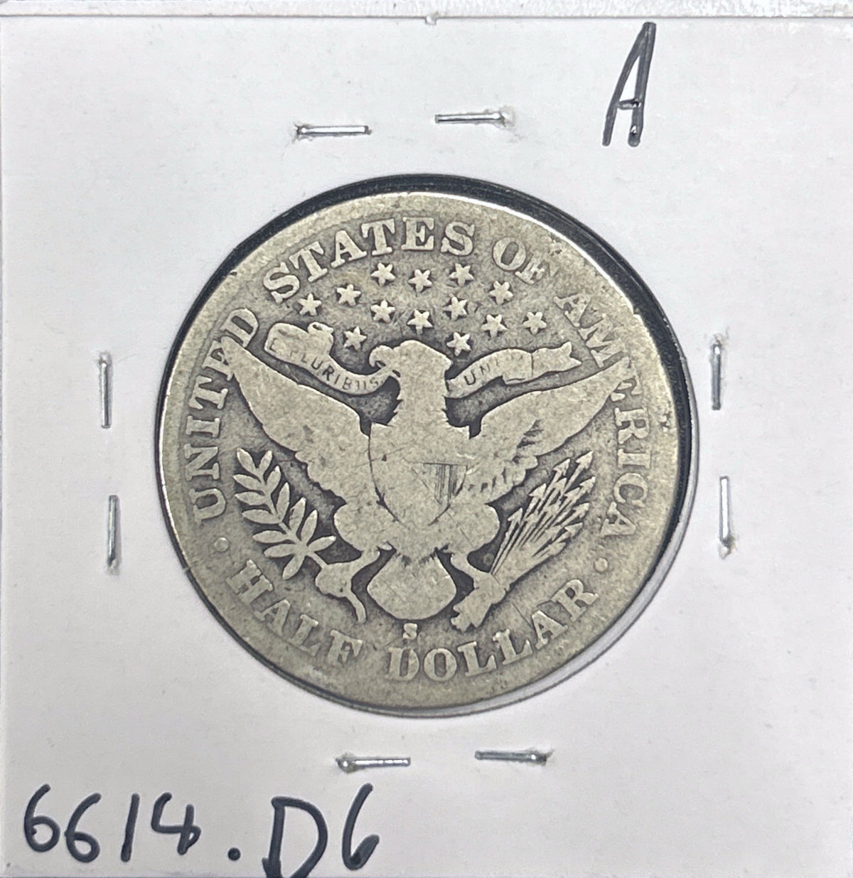 1908-S Barber Half Dollar Good 6614.D6-A — Reverse