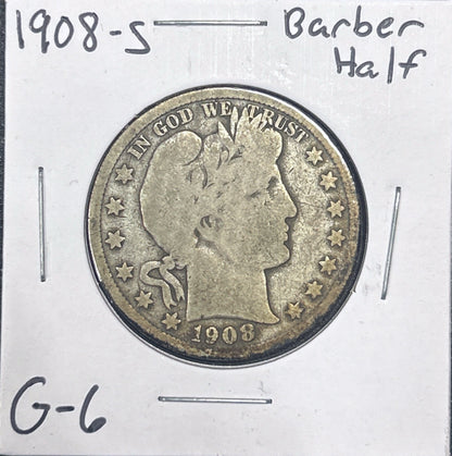 1908-S Barber Half Dollar G-6 6614.6-B — Obverse