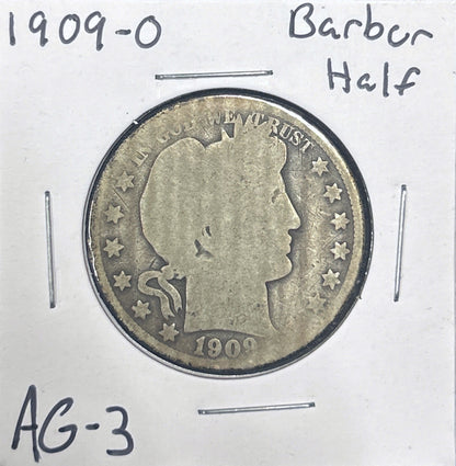 1909-O Barber Half Dollar AG-3 6615.3-A — Obverse