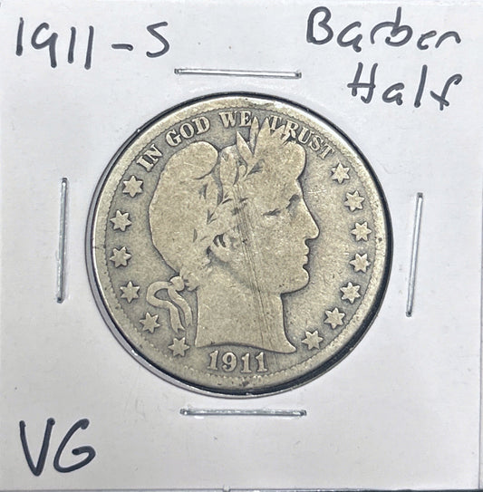 1911-S Barber Half Dollar VG 6619.D8-A — Obverse