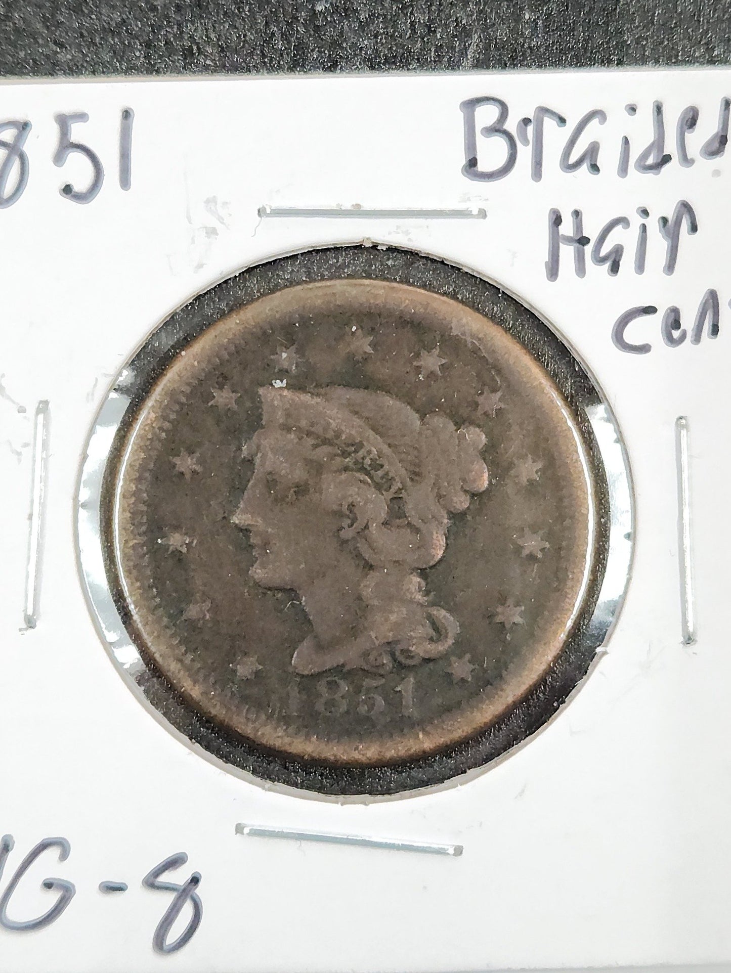 1851 Braided Hair Cent VG-8 — Obverse