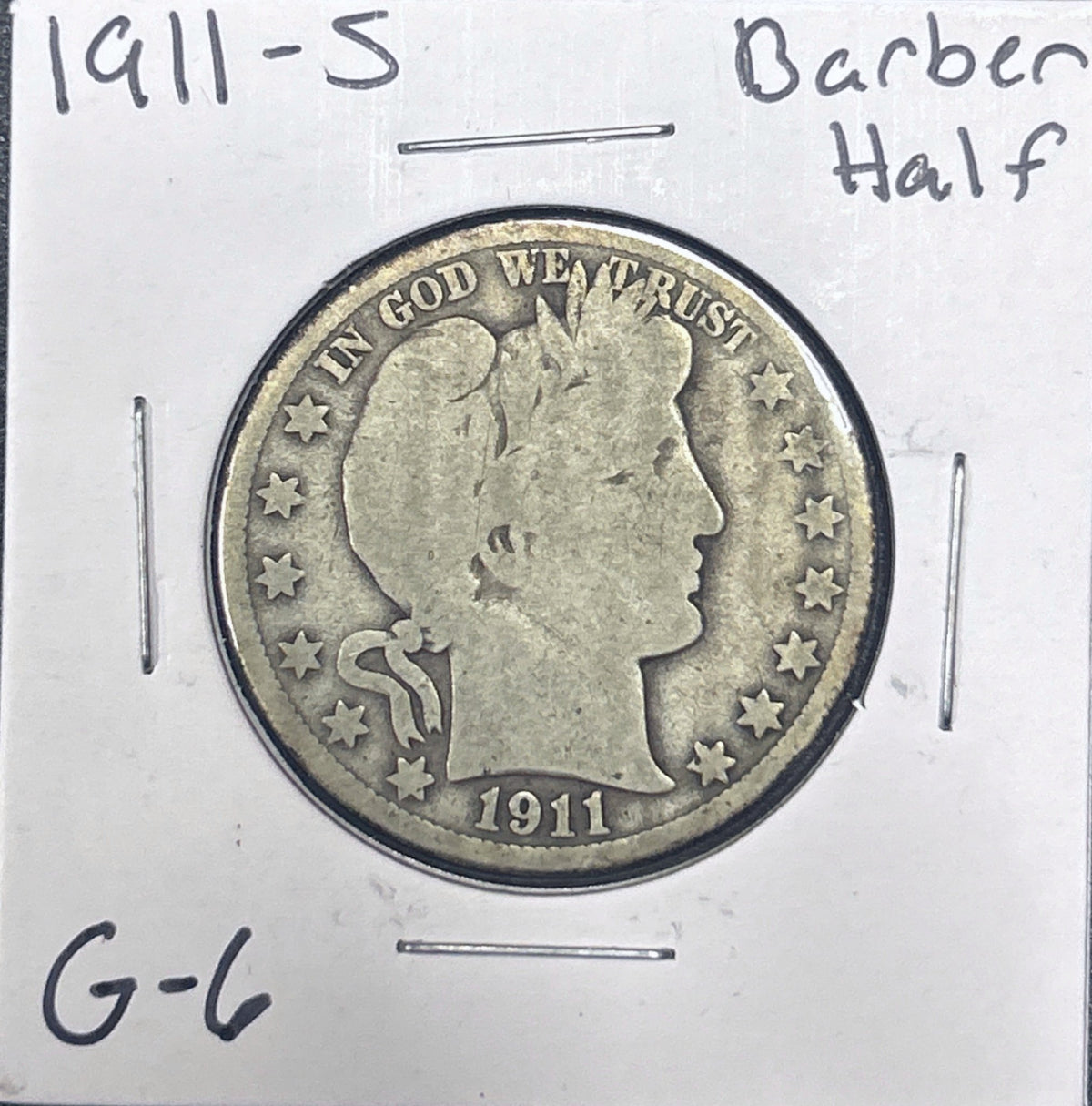 1911-S Barber Half Dollar G-6 6619.6-A — Obverse
