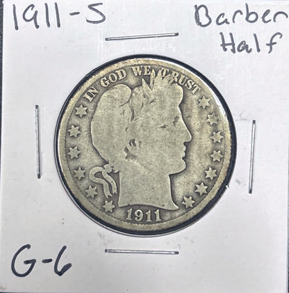 1911-S Barber Half Dollar G-6 6619.6-A — Obverse
