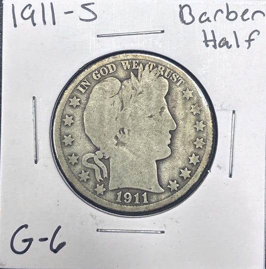 1911-S Barber Half Dollar G-6 6619.6-A — Obverse