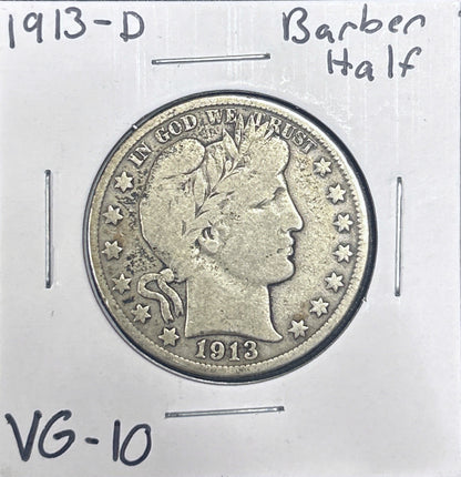 1913-D Barber Half Dollar VG-10 6622.10-A — Obverse