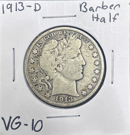 1913-D Barber Half Dollar VG-10 6622.10-A — Obverse