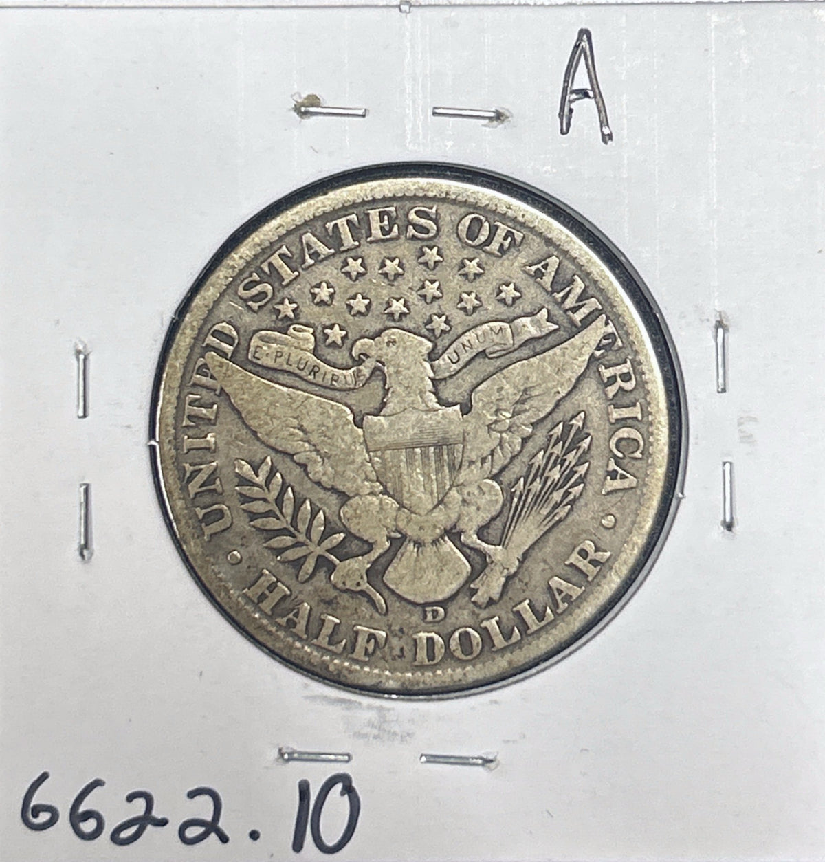 1913-D Barber Half Dollar VG-10 6622.10-A — Reverse