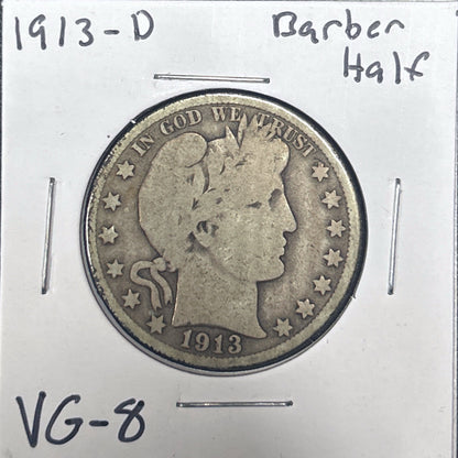 1913-D Barber Half Dollar VG-8 6622.8-A — Obverse
