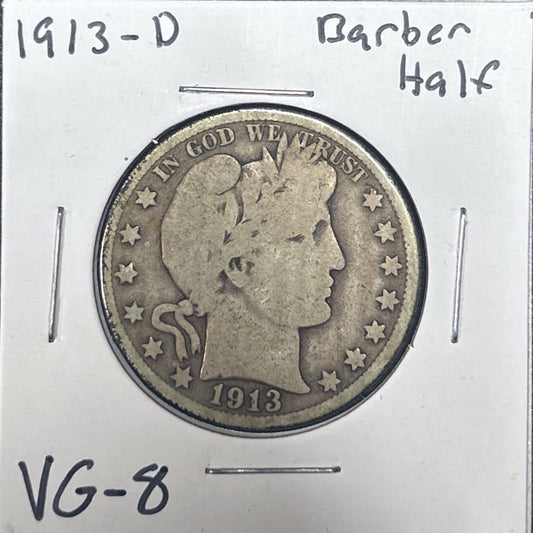 1913-D Barber Half Dollar VG-8 6622.8-A — Obverse