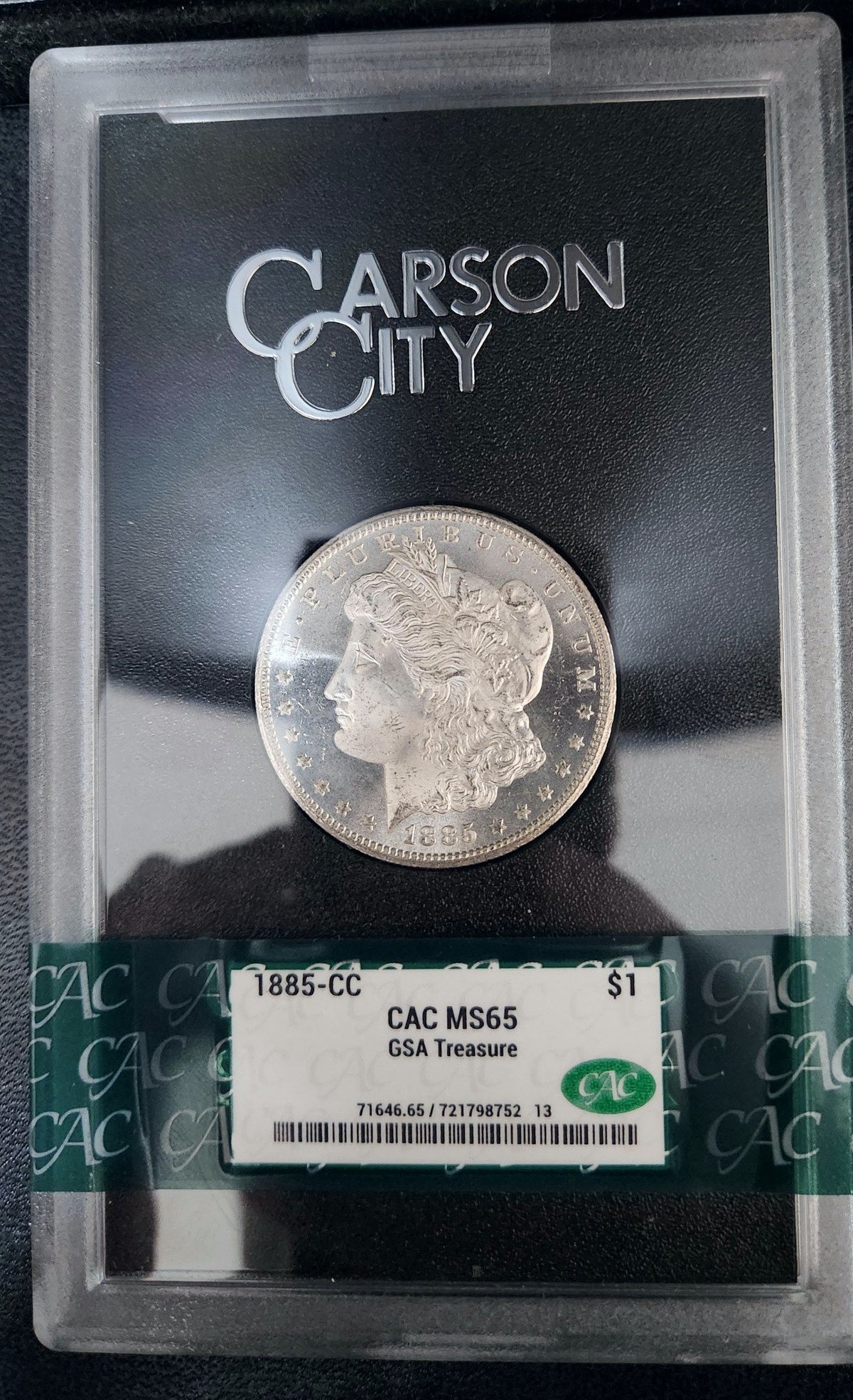 1885-CC Morgan Dollar $1 CAC MS65 GSA Treasure 71646.65-72179875213 — Obverse