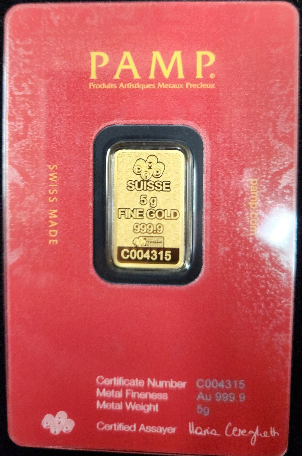 PAMP Suisse Arabian Camel 5g Fine Gold 999.9 Bar With Pendant & Gift Box 6J7U — Reverse