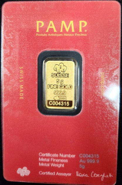 PAMP Suisse Arabian Camel 5g Fine Gold 999.9 Bar With Pendant & Gift Box 6J7U — Reverse